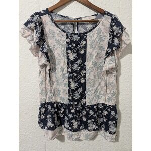 Loft Womens Blouse Xl blue floral pullover top